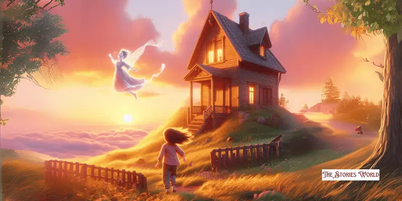 A Girl Standing In Front Of The House, A Spirit Floating