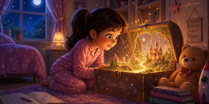 Aina Opens The Chest And Finds A Tiny World Full Of Light And Wonder.