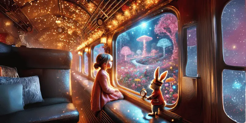 Inside The Magical Train With The Rabbit Conductor Is Guiding.