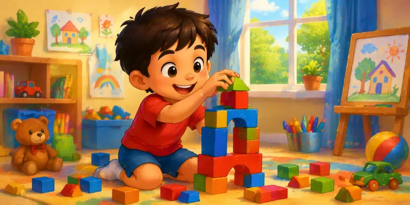 Leo Playing With Blocks