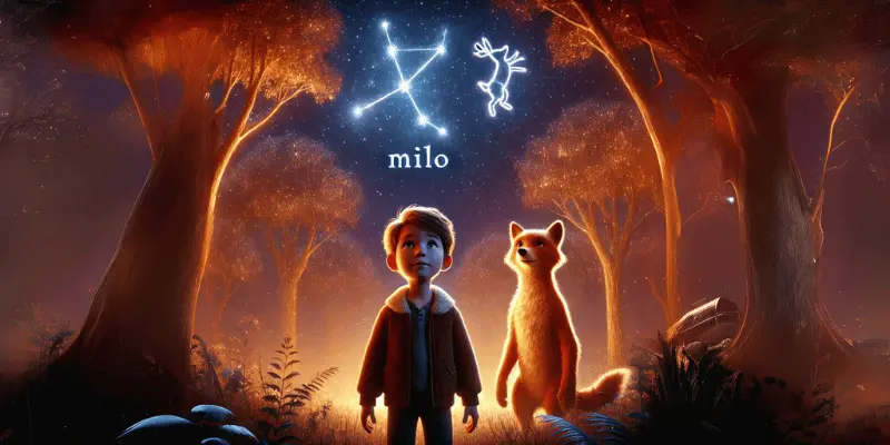 Milo Stands Under A Starlit Sky In A Mystical Forest