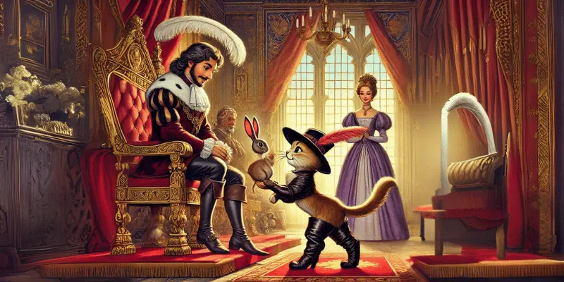 Puss Giving A Rabbit To The King