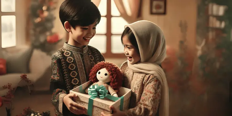 The Boy Giving Doll To His Sister