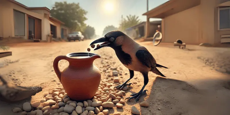 The Crow Putting The Pebbles In The Jug