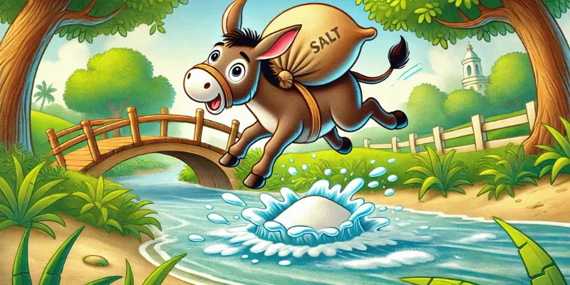 The Donkey Fall Into The Water