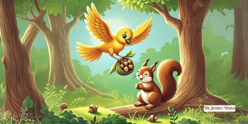 The Golden Sparrow With Squirrel